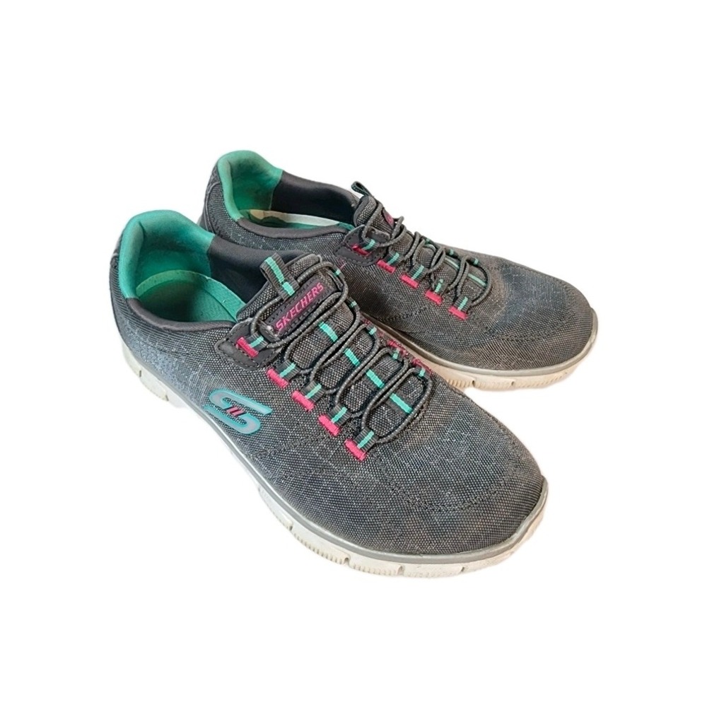 Skechers Women's Gray Teal Pink Lace Up‎ Athletic Shoes Sneakers Size 8